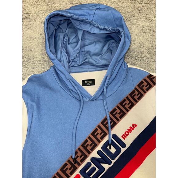 Fendi Roma Mania Fila All Over Logo White Blue Red Sweatshirt Hoodie Large L - Picture 4 of 16